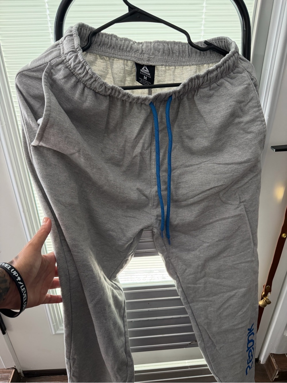 Reebok Men’s Light Gray Joggers with Blue Drawcord